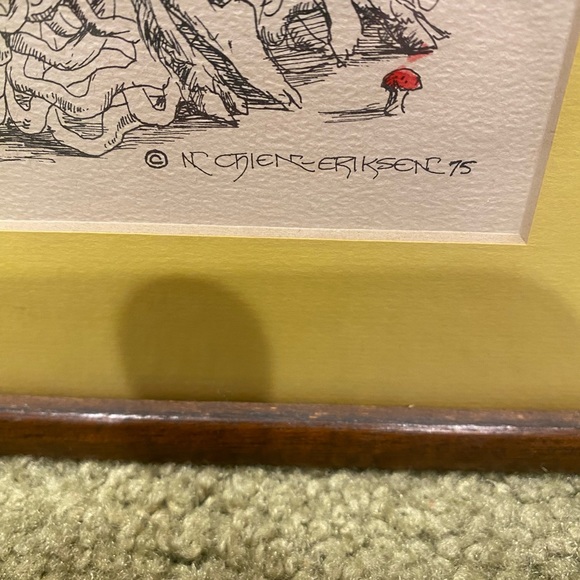 Nancy Chien Eriksen original ink art 1975 matted and framed - Picture 2 of 4